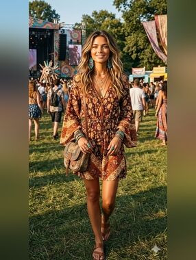 🪄🫰🏼 Spell Lolita Playdress Rust Long Sleeve Boho Festival Dress Size S Rare